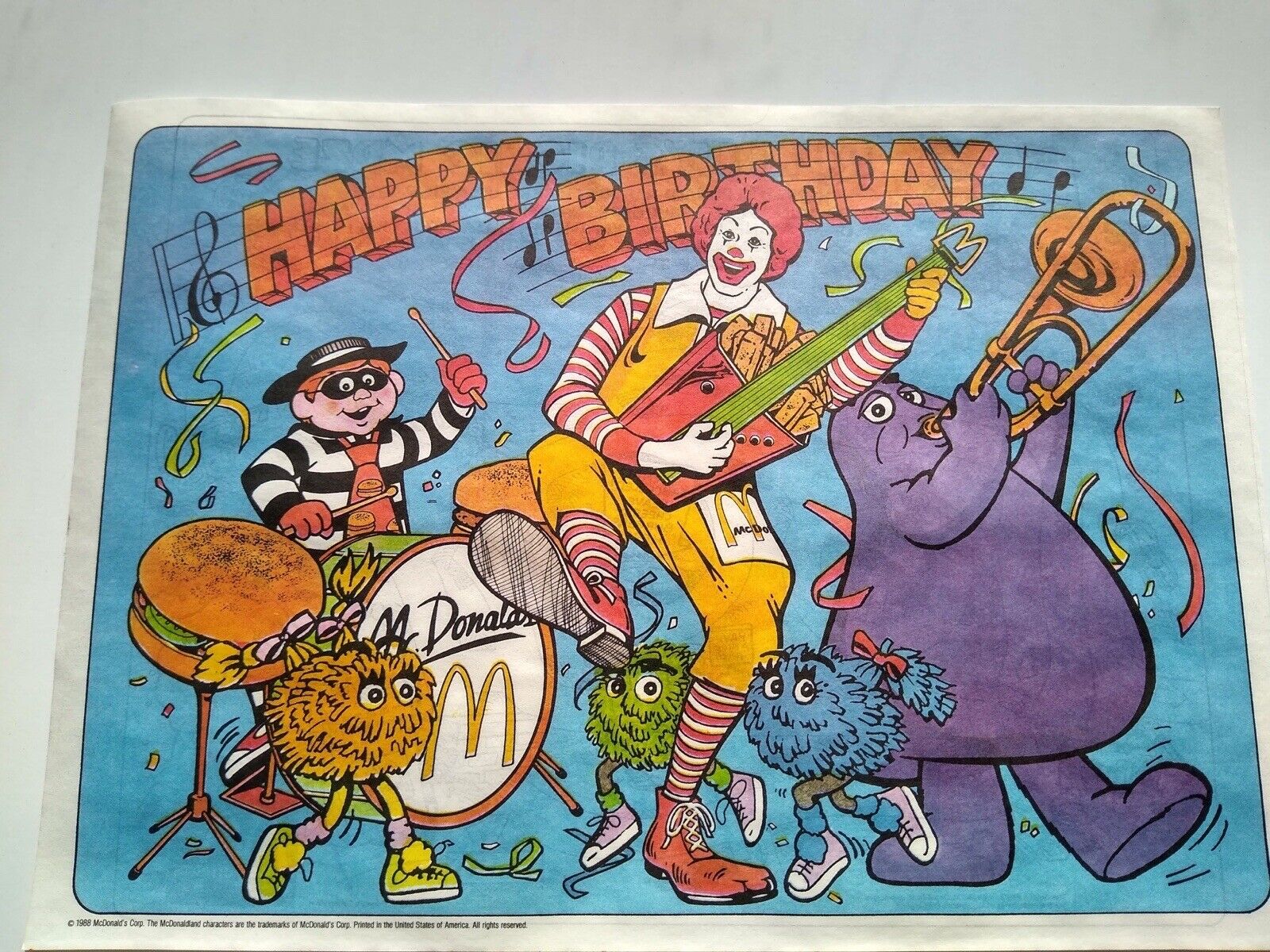 VERY HARD TO FIND, MINT Ronald McDonald, Happy Birthday Placemat - BRAND NEW