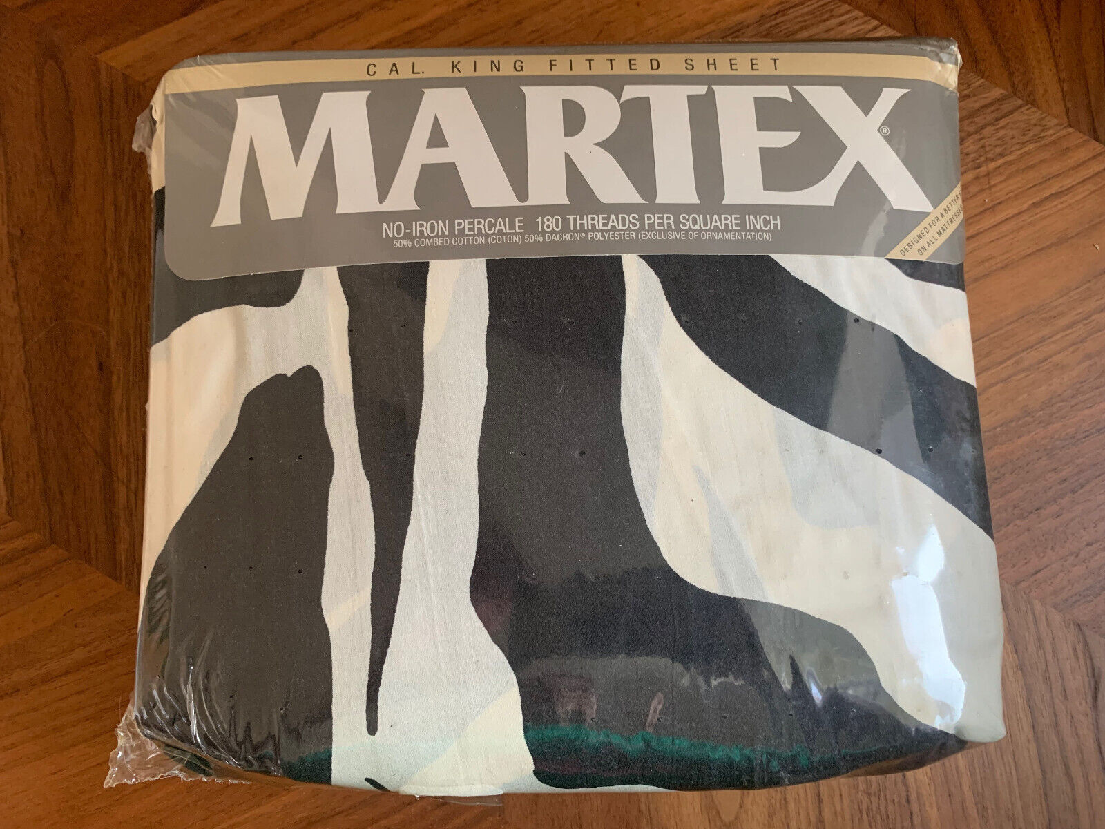 Vintage Martex Night Zebra Cal King Fitted Sheet NIP