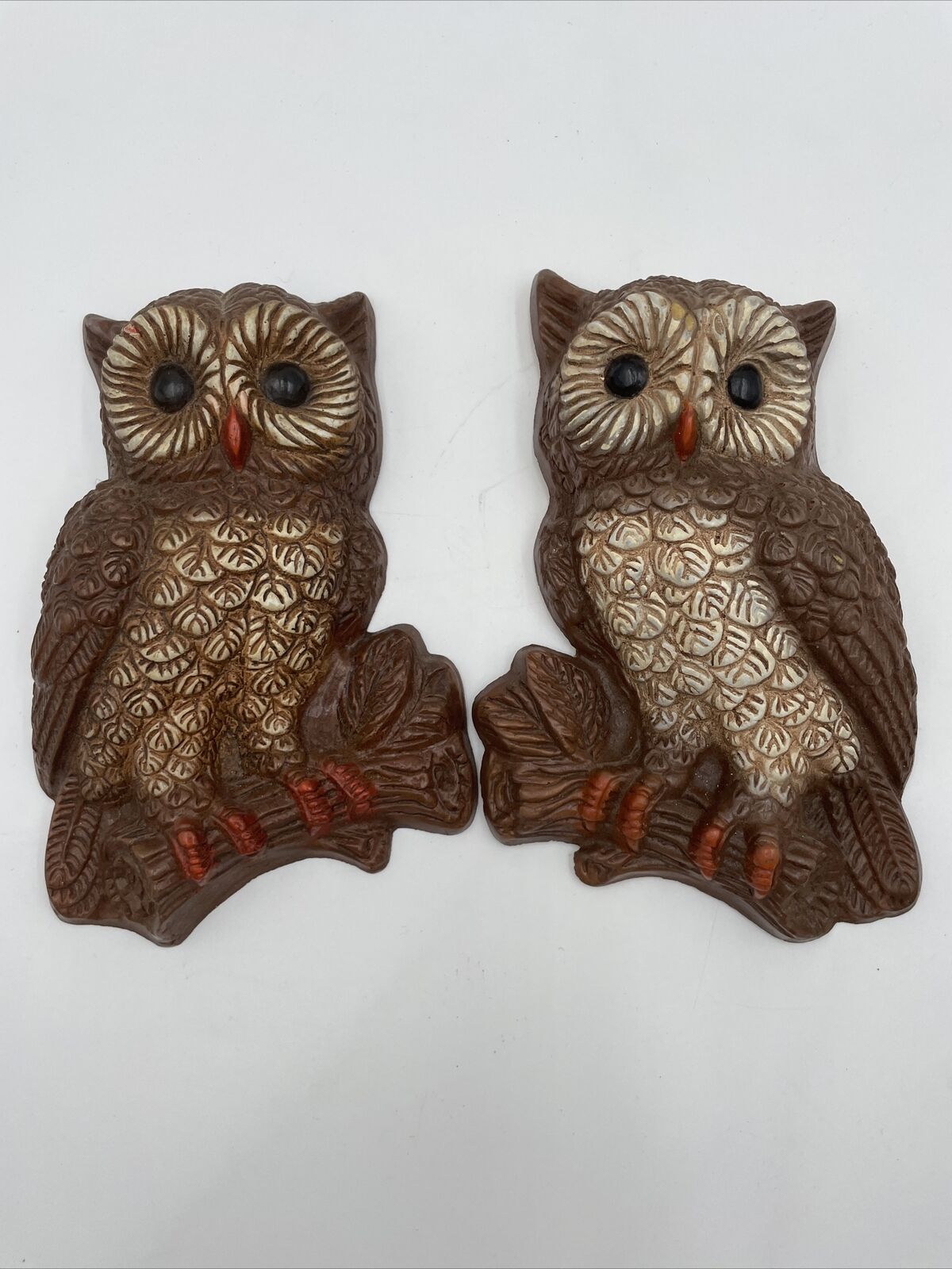 Mid Century Vintage Pair Of 70’s Brown Owl Wall Hanging Wall Decor Barn Owl