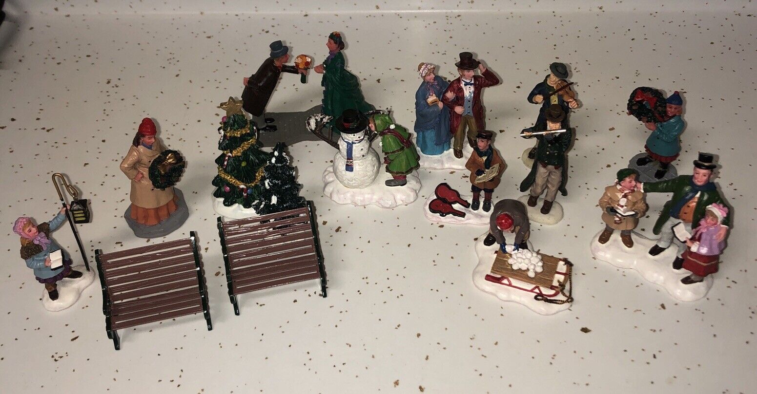Lot of 15 Lemax Christmas Village Figurines / Benches