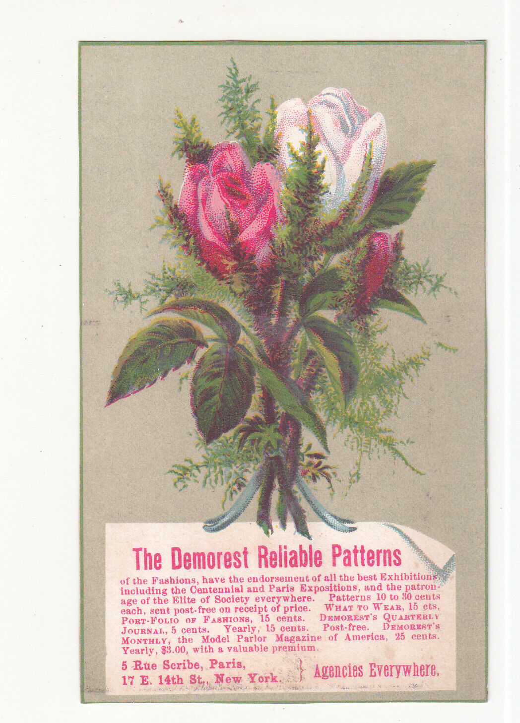 Mme Demorest Patterns Roses Turner Bros Dry Goods Portland ME Vict Card c1880s