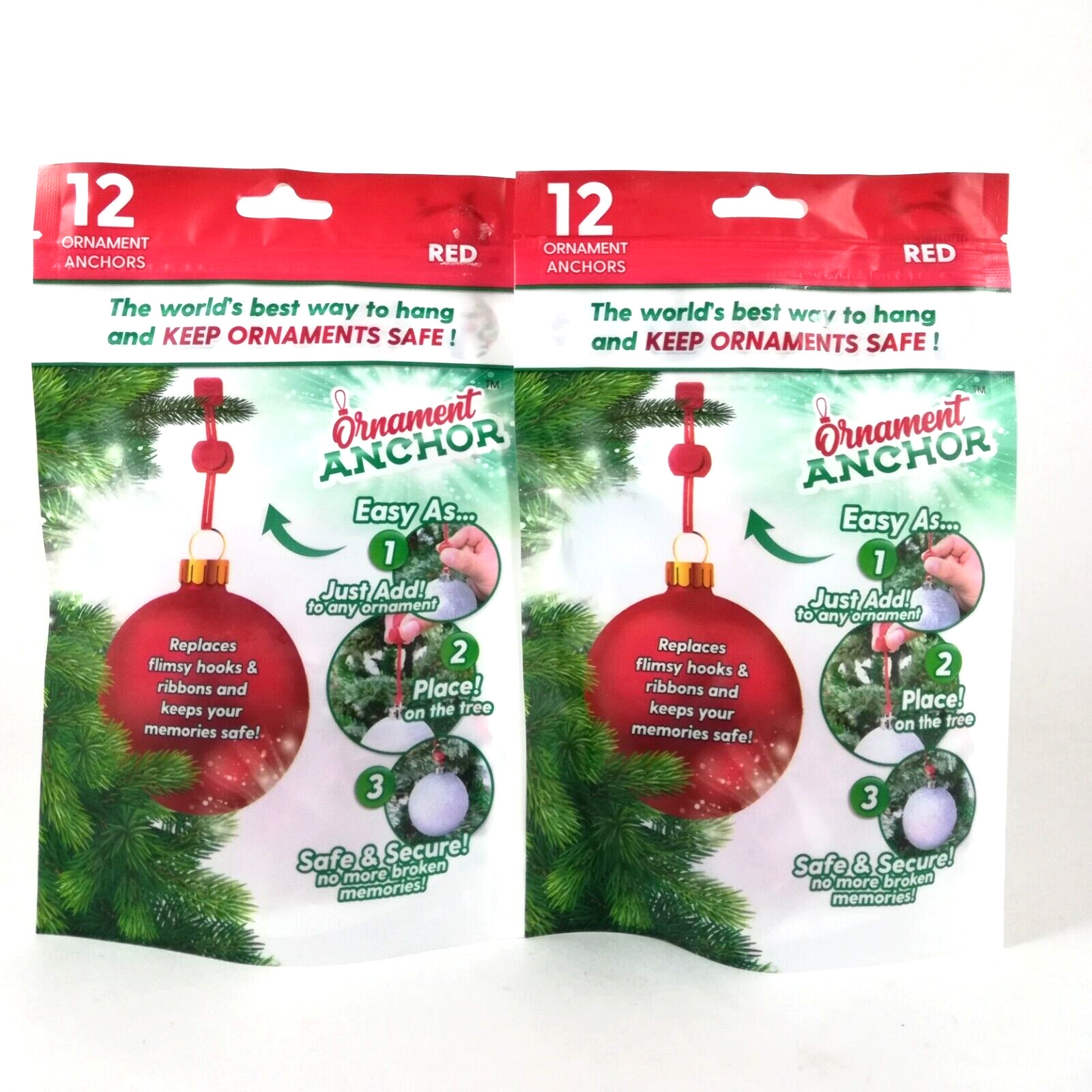 Ornament Anchor Hooks for Hanging Christmas Decorations Red 12 Pcs (2 Packs)
