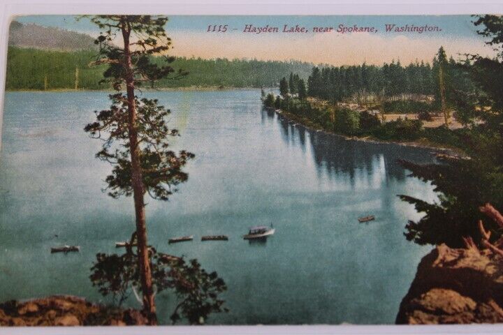 Antique Photo-Lithograph Postcard 1911 Hayden Lake Near Spokane Washington