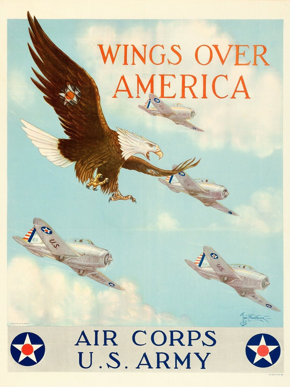 1939 US Army Air Corps NEW Metal Sign: Wings Over America - Eagle Theme