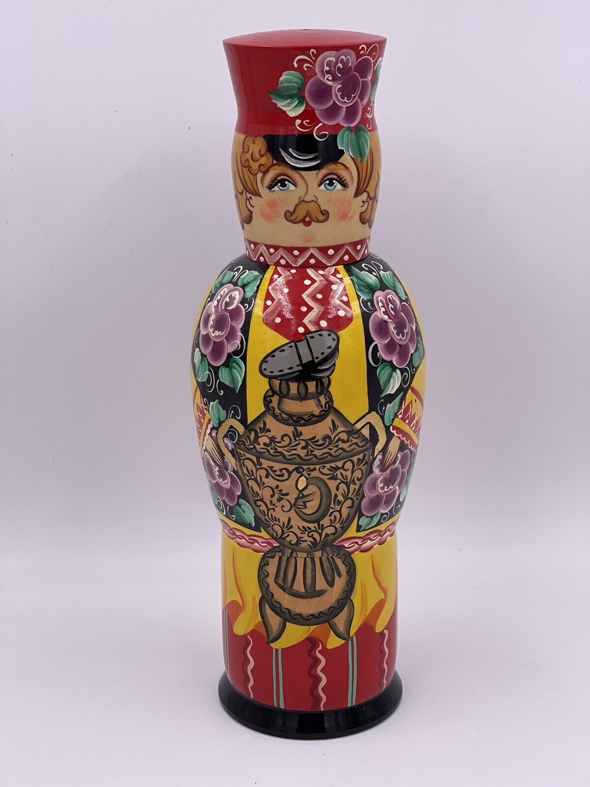 Vintage RUSSIAN Balalaika Matryoshka Wooden Man With Trophy 12” Handpainted