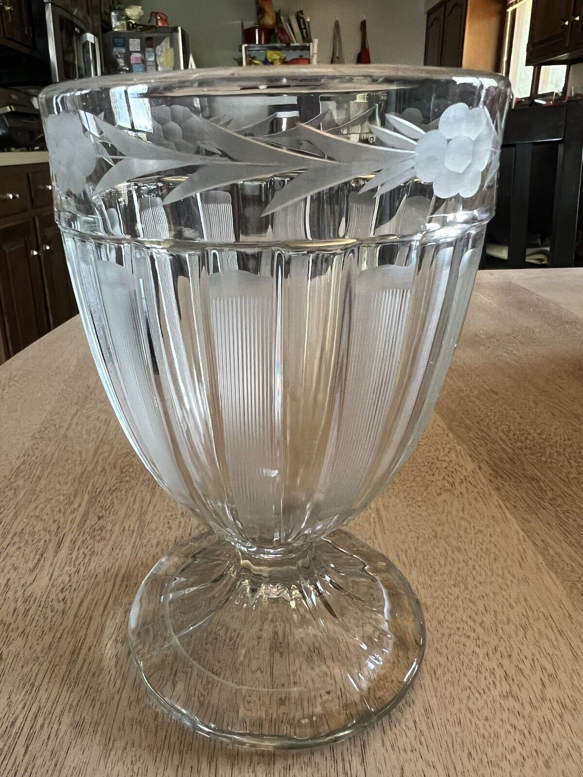 Vintage Hersey Ribbed Etched Glass Vase