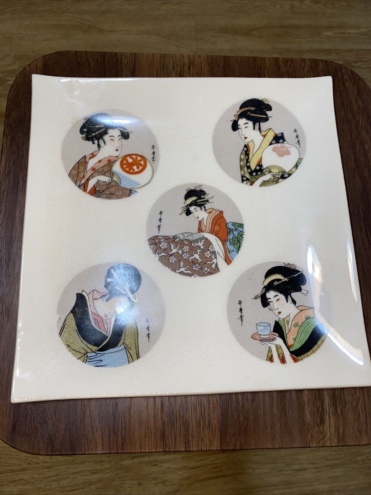 VTG Japanese Square Plate SETO K. ITO Porcelain Made In Japan Geisha BEAUTIFUL
