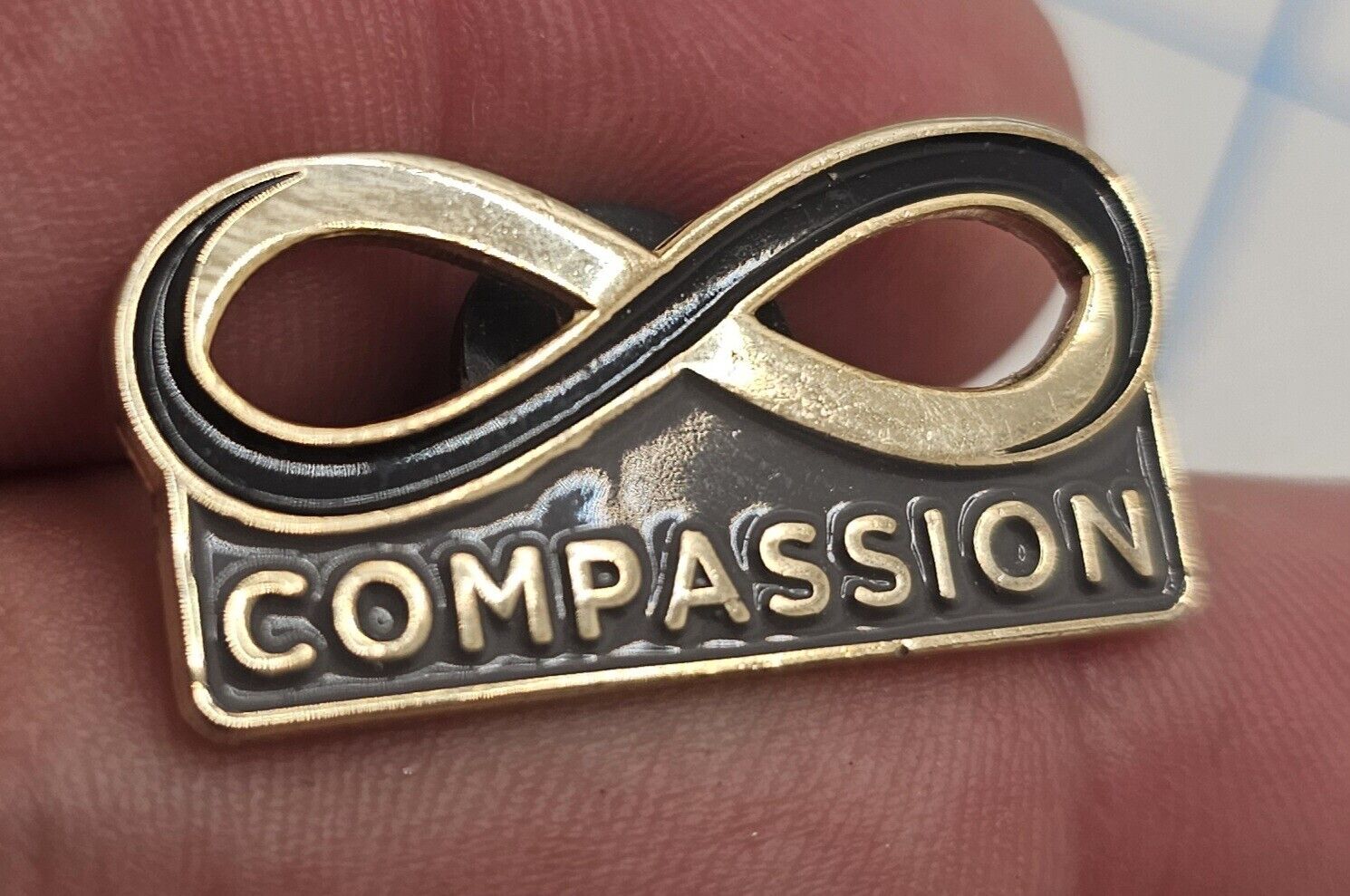 VTG Lapel Pinback Hat Pin Gold Tone Compassion Infinity Symbol Enameled 