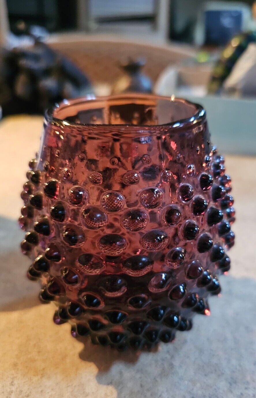 Purple Amethyst Hobnail Vase Vintage Handblown Glass UCAGCO Italy