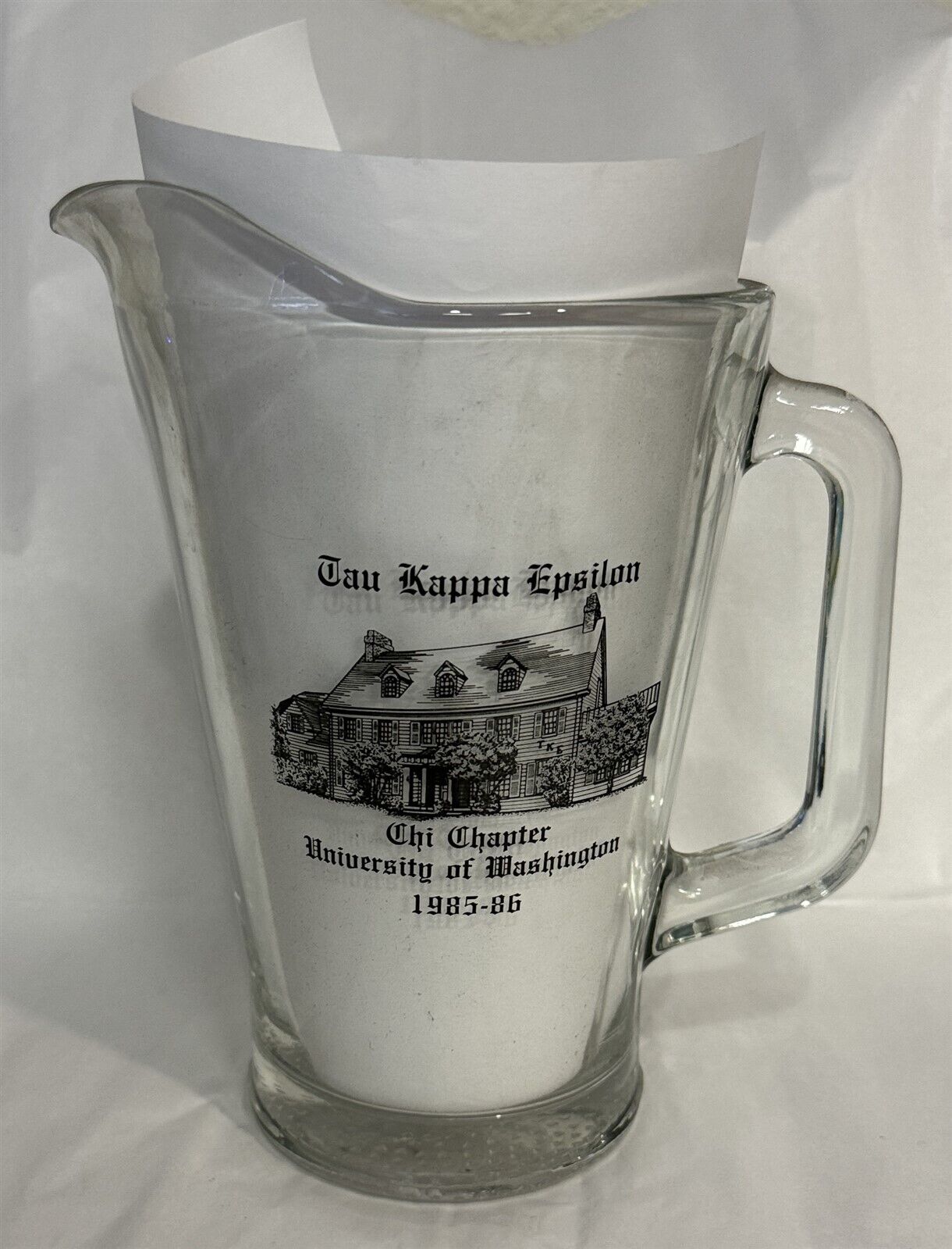 Vintage 1985-86 Tau Kappa Epsilon Chi Chapter Pitcher University of Washington