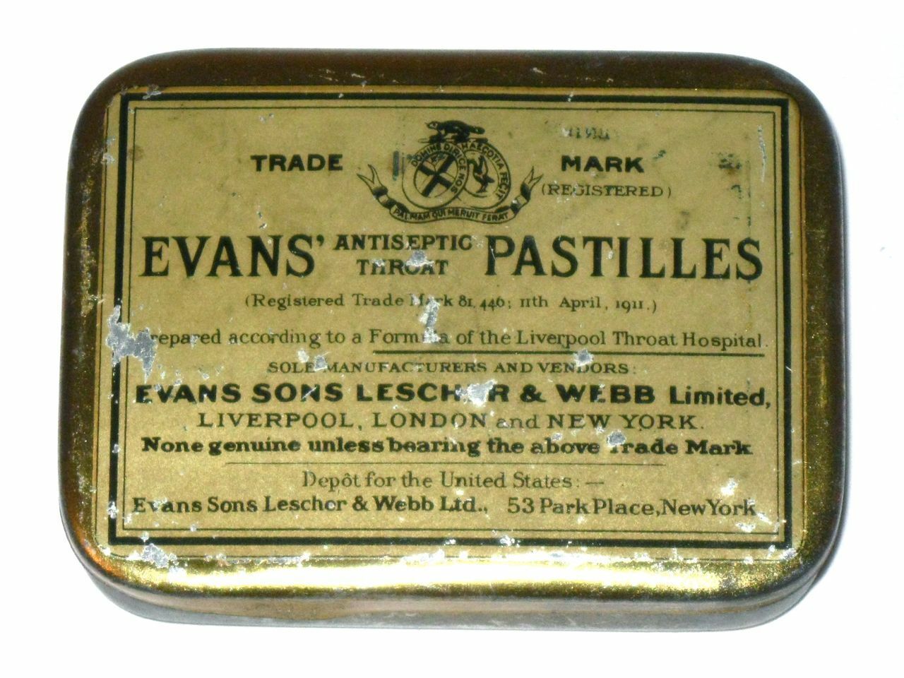 Rare Antique 1910s EVANS\' Antiseptic Throat PASTILLES Advertising Tin 