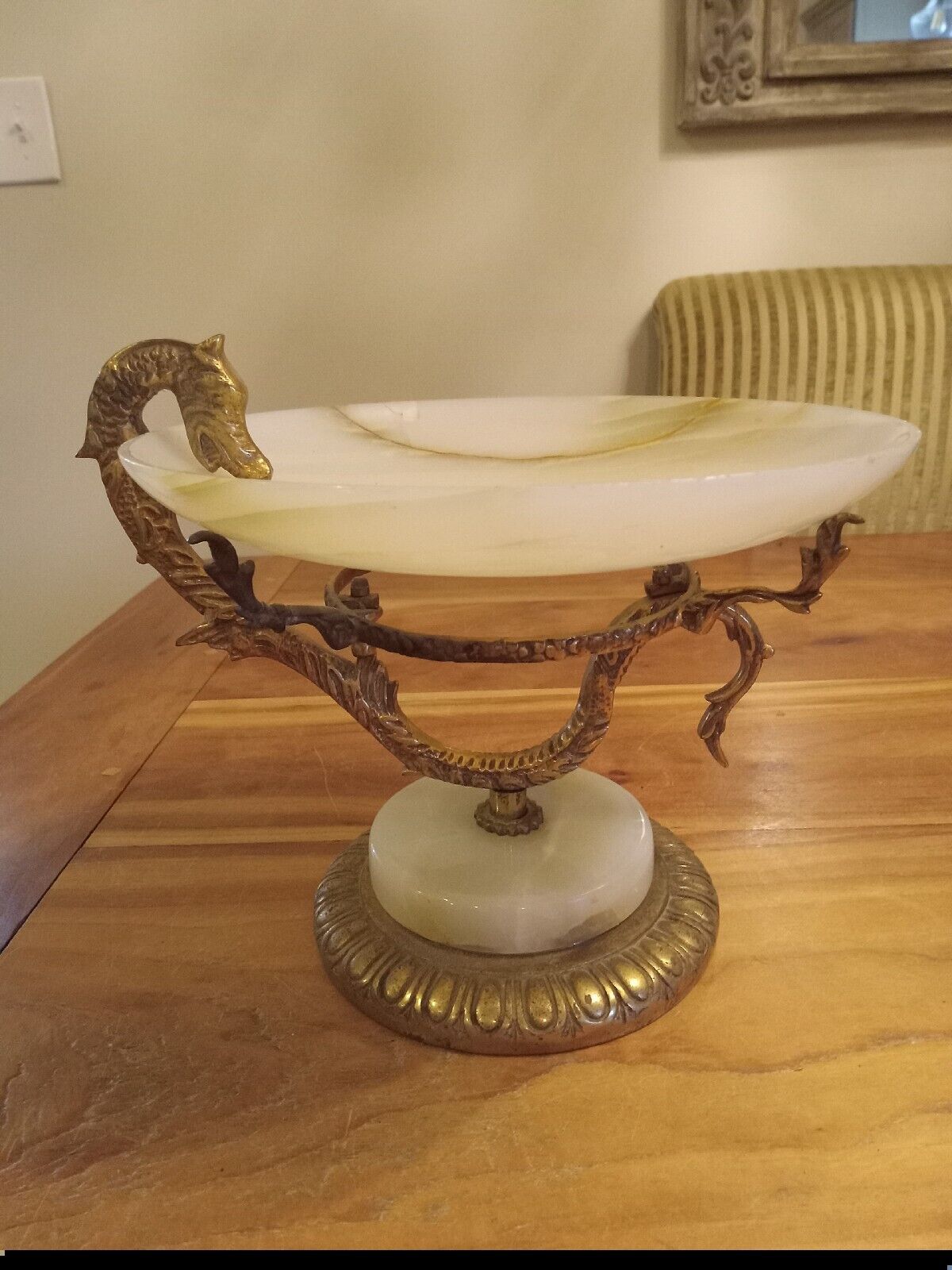 Large Antique  Onyx and Bronze Gilt Compote