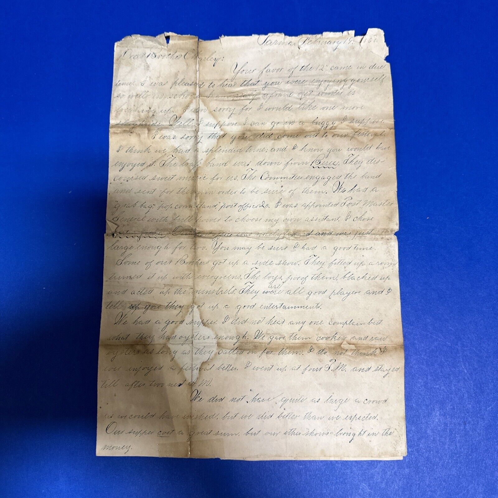 Antique Letter Dated February 19, 1868 Freemason To Another Freemason Ephemera