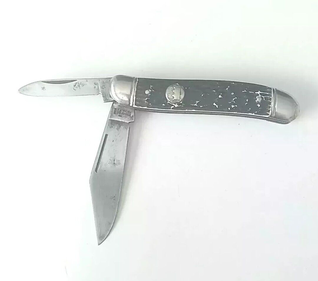 Vintage Imperial Prov. R.I USA 2 Blade Pocket Knife Black Handle Folding