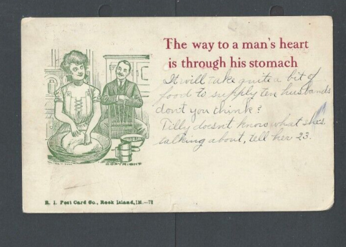Post Card 1903 Humor Percy Ia The Way To A Mans Heart Is Thru His Stomach UDB
