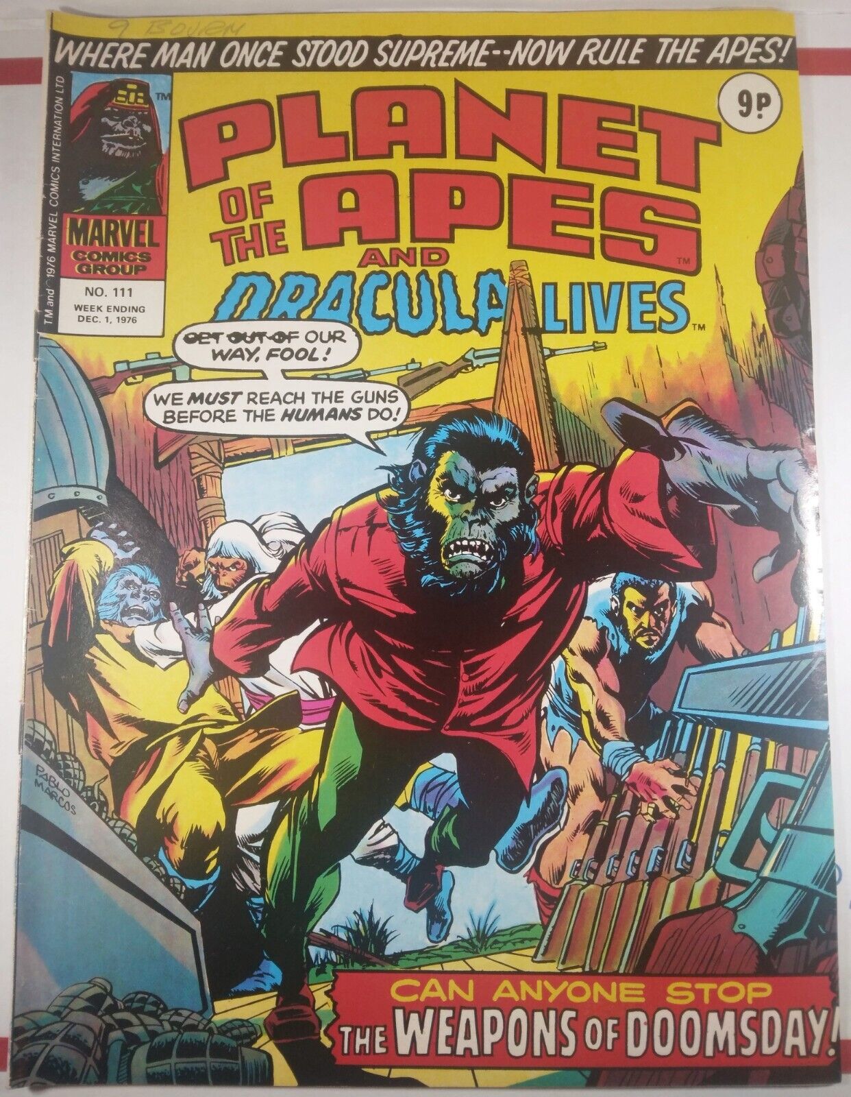 💥 PLANET OF THE APES AND DRACULA LIVES #111 MARVEL UK 1976 KA-ZAR MAN-THING FN