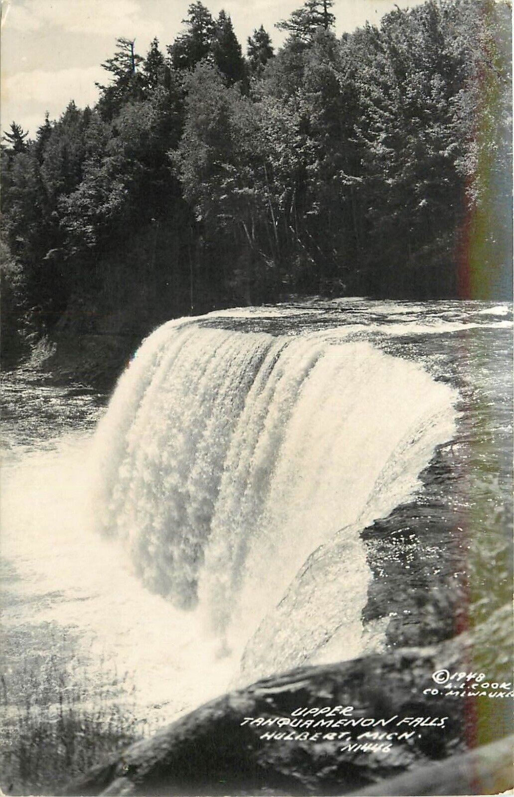 Upper Tahquamenon Falls RPPC Hulbert Michigan 1948 pm 1949 Postcard