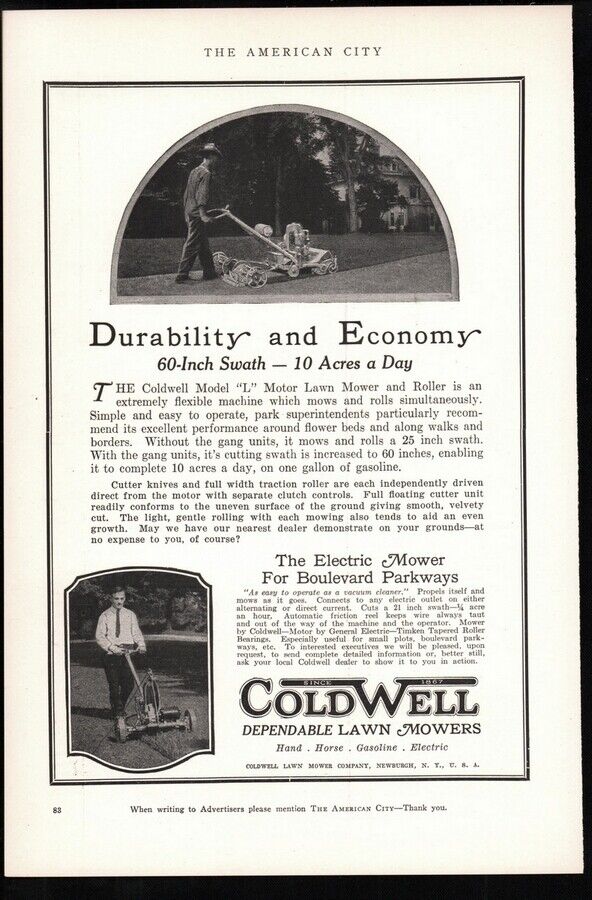 1926 Coldwell Lawn Mowers  Model L Newburgh New York  Vintage magazine print ad