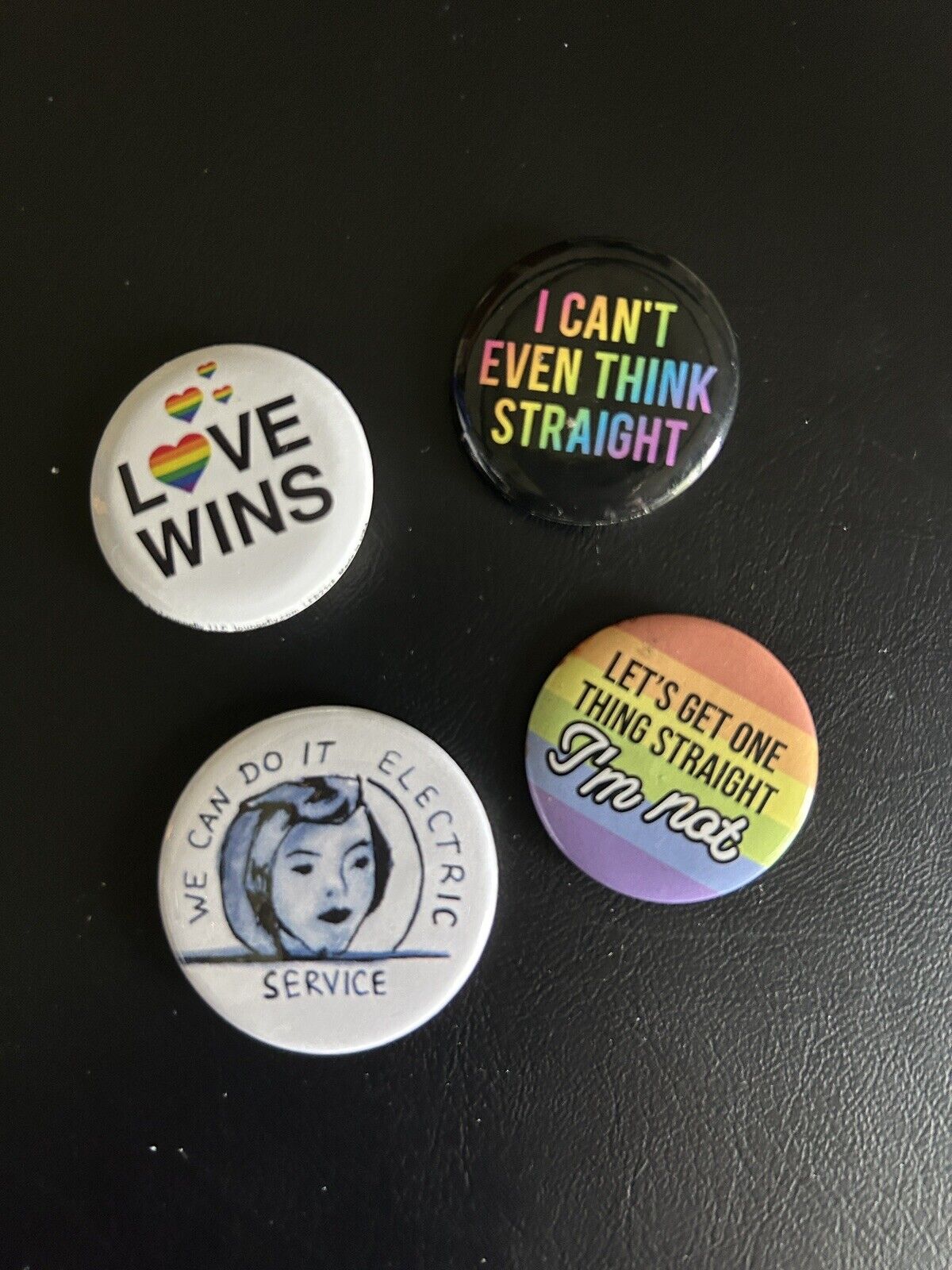Lot of 4 Buttons 1 Inch LGBT Pride Equality And Women Rosie The Riveter