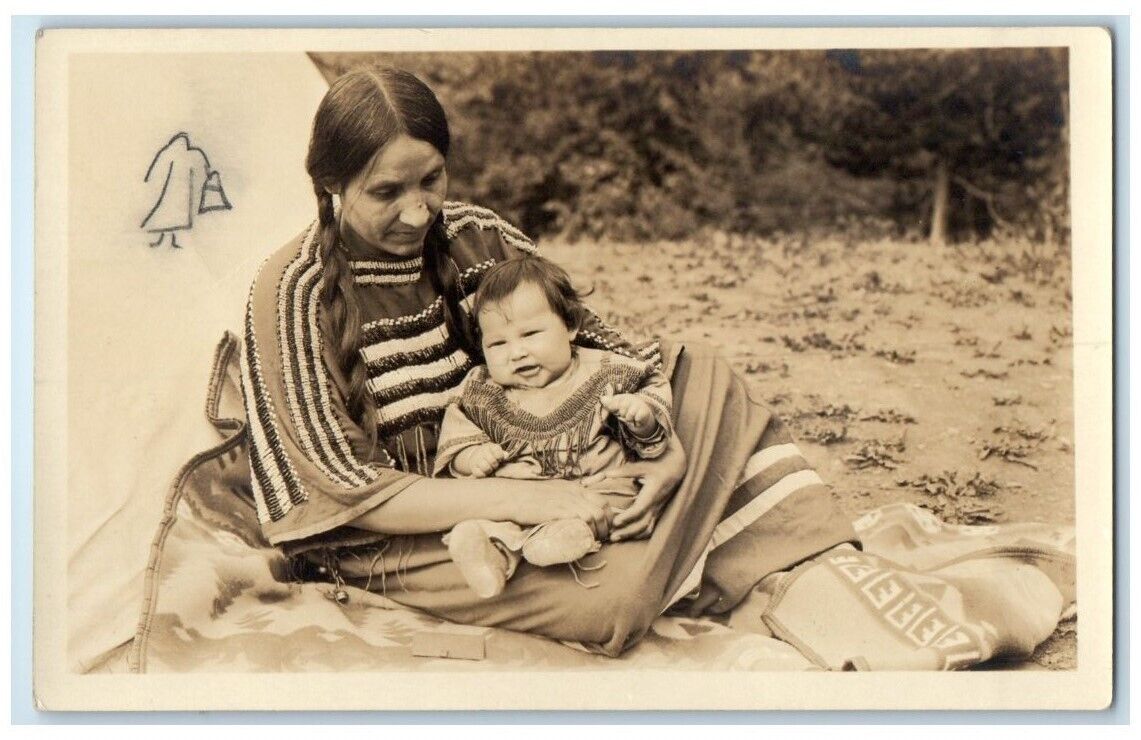 c1930\'s Native American Indian Mother Cute Baby Infant View RPPC Photo Postcard