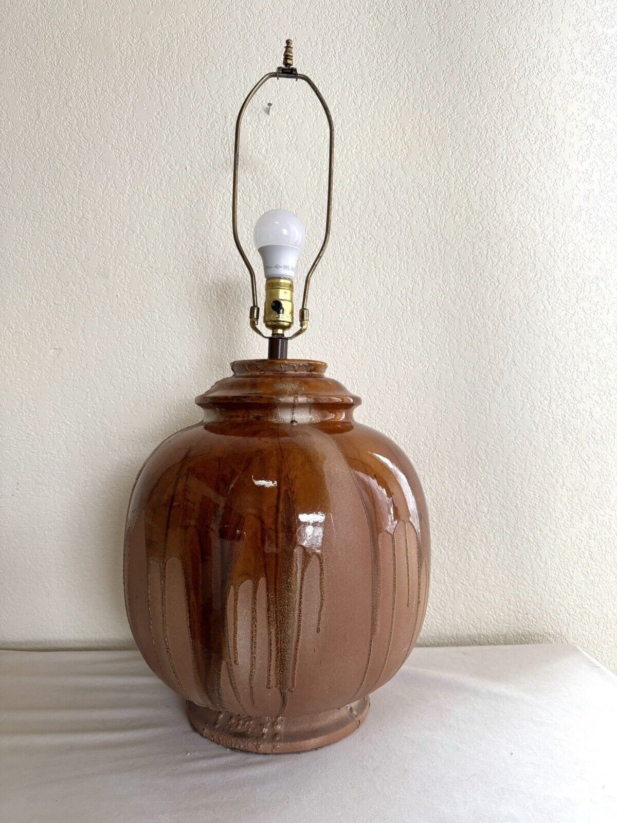 Vintage MCM Large Terracotta Drip Bubble Glaze Jar Table Lamp by Sunday  Cosco