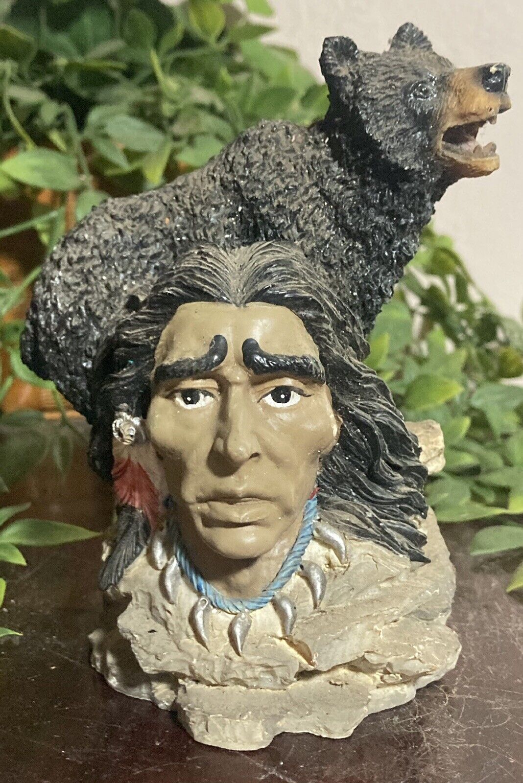 Black Bear Native American Head Heavy Resin Decor 5.5”