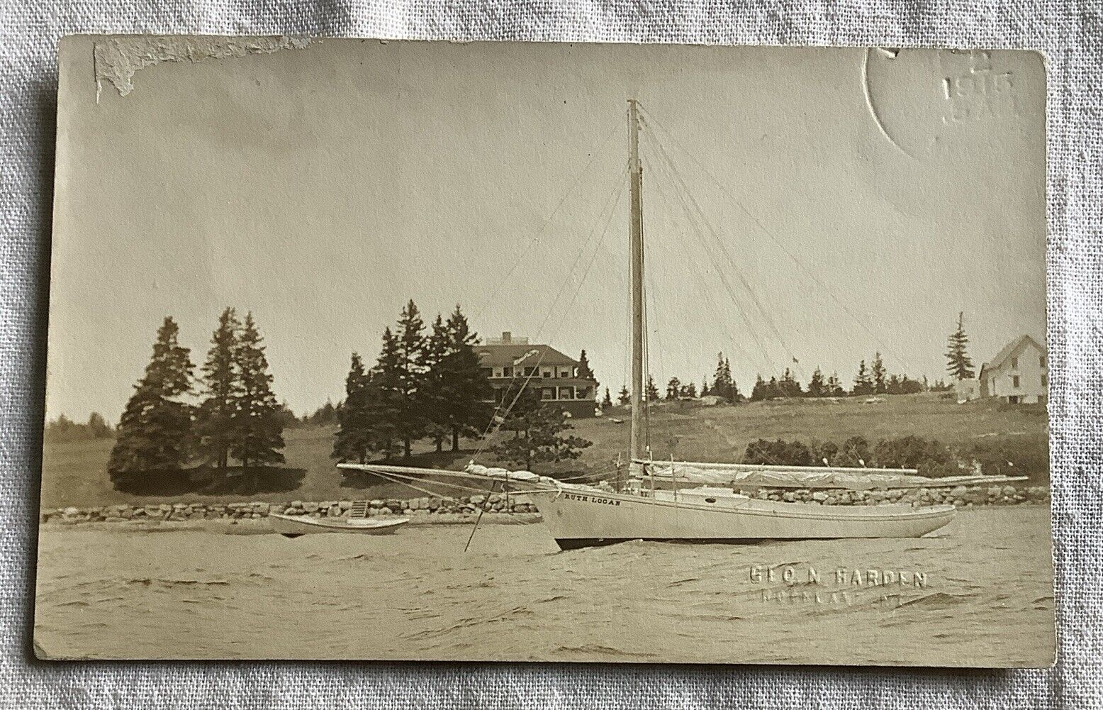 Rare Ruth Logan Sailboat Friendship Maine Real Photo Postcard Vintage RPPC