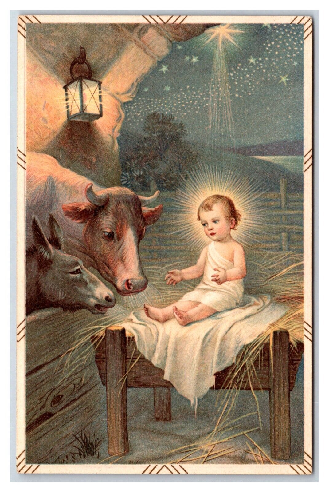 Nativity Scene Mangers Cows Baby Jesus Christmas Greetings UNP DB Postcard Y9