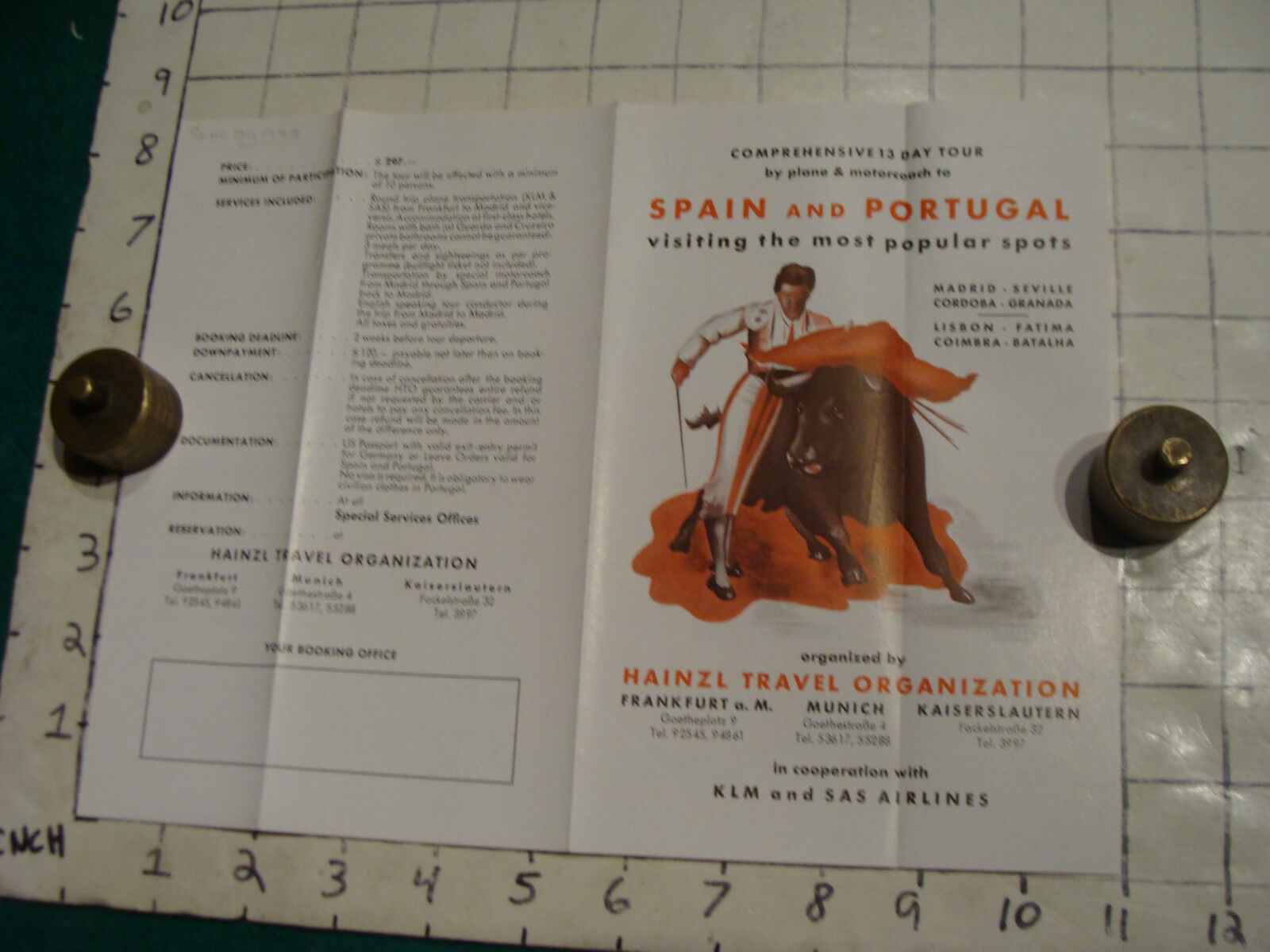  brochure: SPAIN & PORTUGAL, 1953 in cooperation KLM and SAS airlines, folded