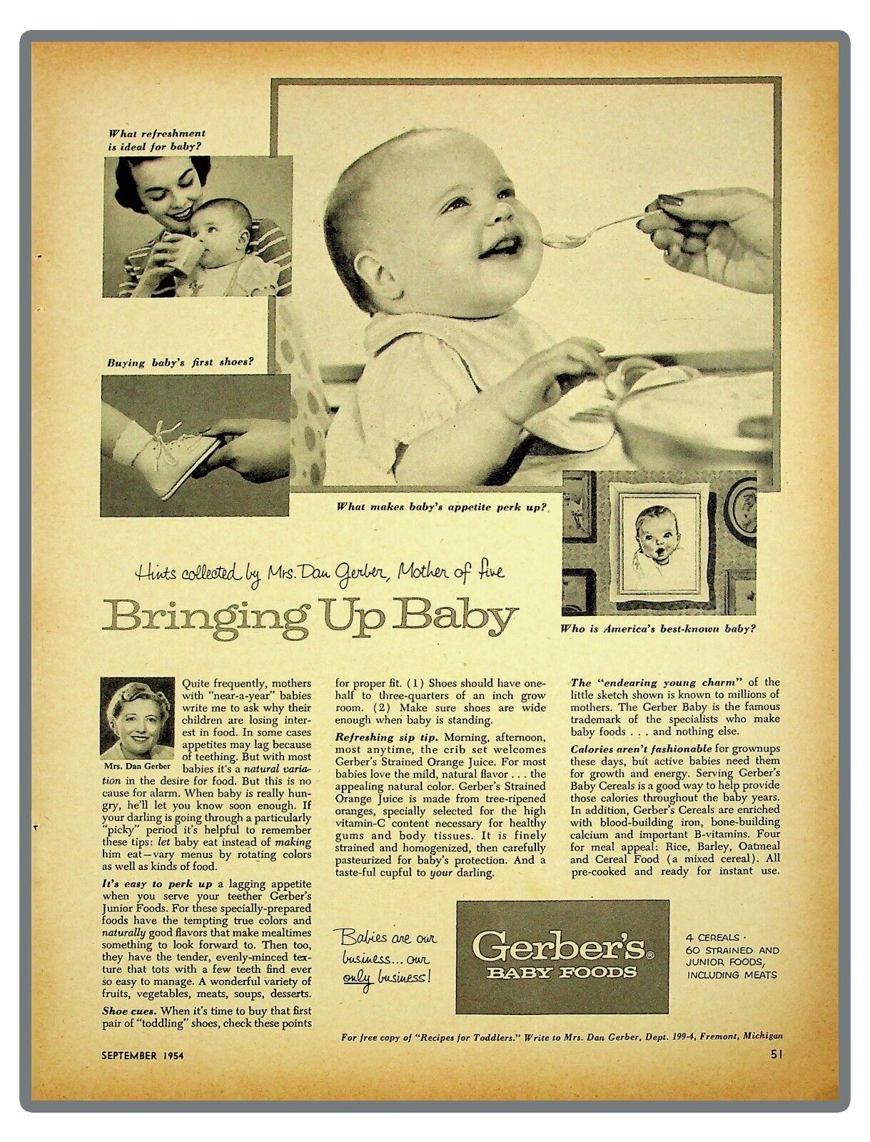 Gerber baby food 1954 Vintage print ad art retro photos Cute Baby décor