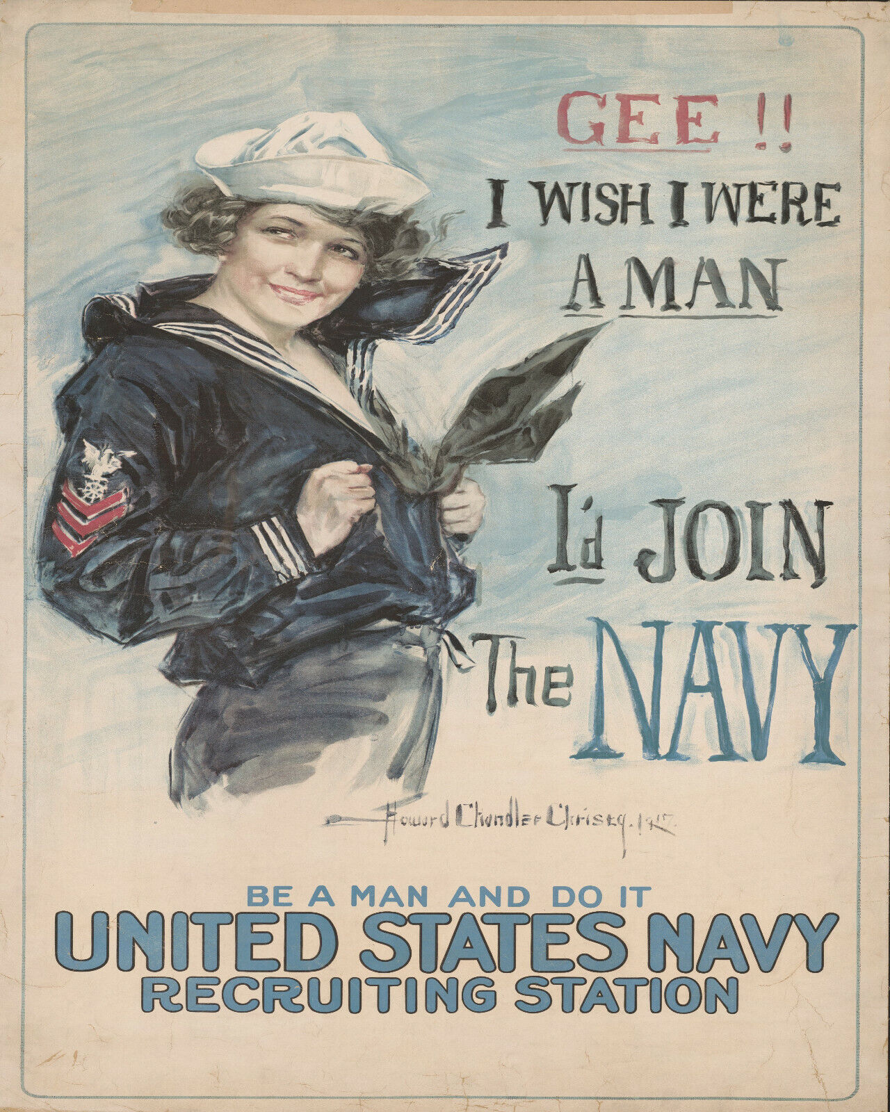 WW1 War Time Poster 8x10 Photo Gee I wish I were a man, I'd join the Navy 1917