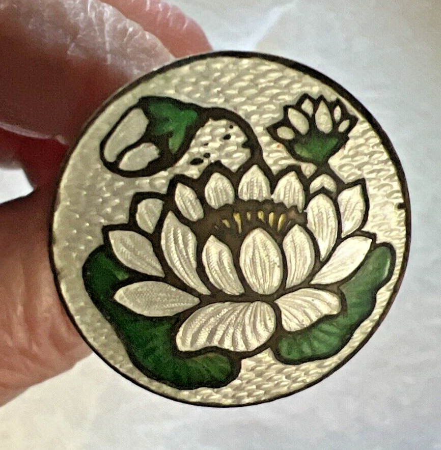 Antique Enamel Water Lily Hatpin 8 1/8\