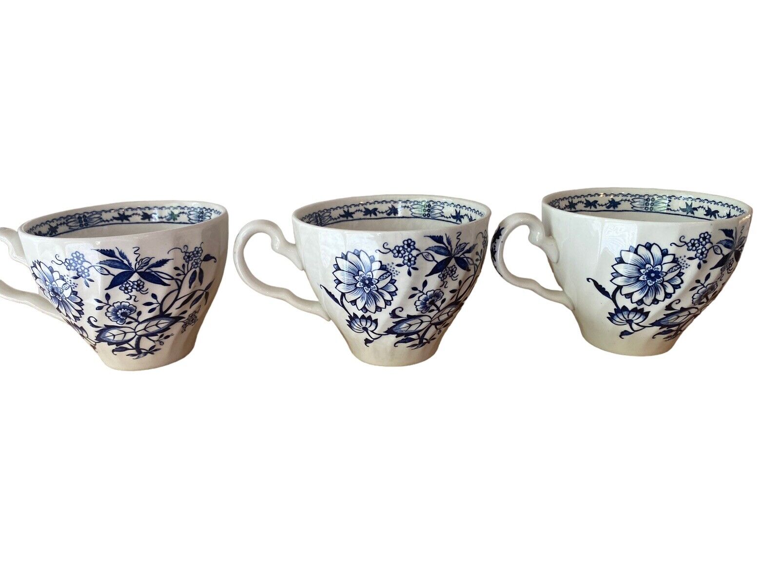 Tea Cup Set Of 3 Blue And White Floral Made In England
