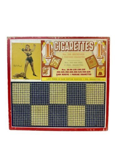 Vtg 1940s Trade Simulator Punch Board Game Pinup Girl Lucky Cigarette Ads