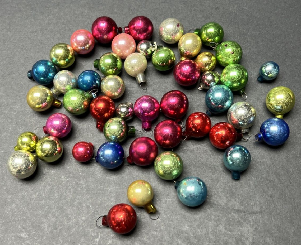 Vintage Lot of 48 Mini Mercury Glass Christmas Tree Ball Bulb Ornaments