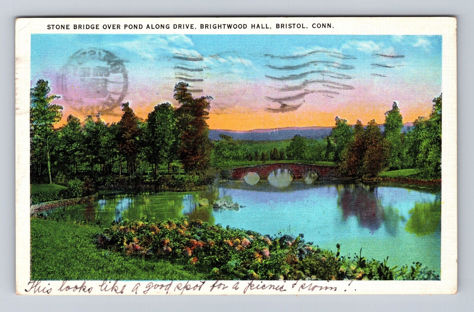 Bristol CT-Connecticut, Stone Bridge Pond Along Drive, Vintage c1935 Postcard