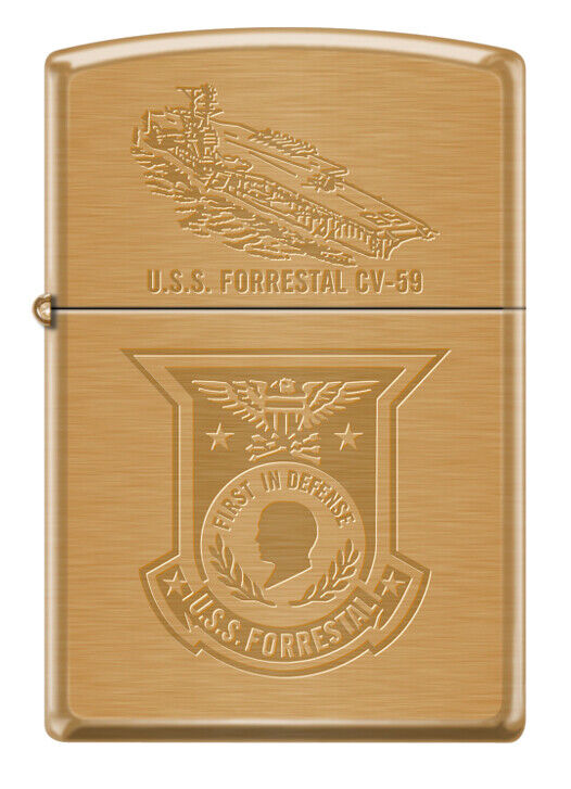 USS Forrestal (CV-59)  Aircraft Carrier Zippo MIB  Brushed Brass