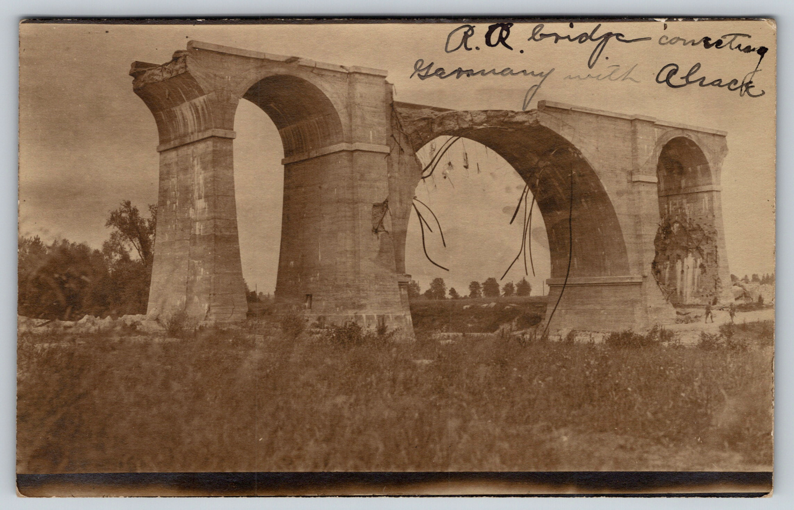 RPPC c1920s Railroad Bridge Destroyed Connect Germany to Abrack Vintage Postcard