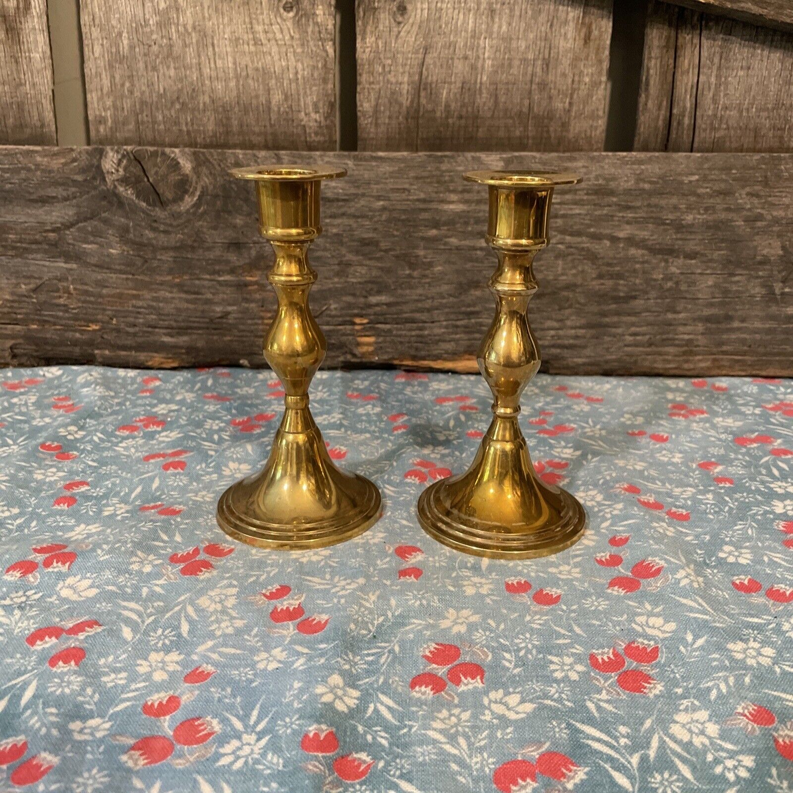 Vintage Pair Of Brass Candle Holders Candlesticks  Made In India 5.5 Inch