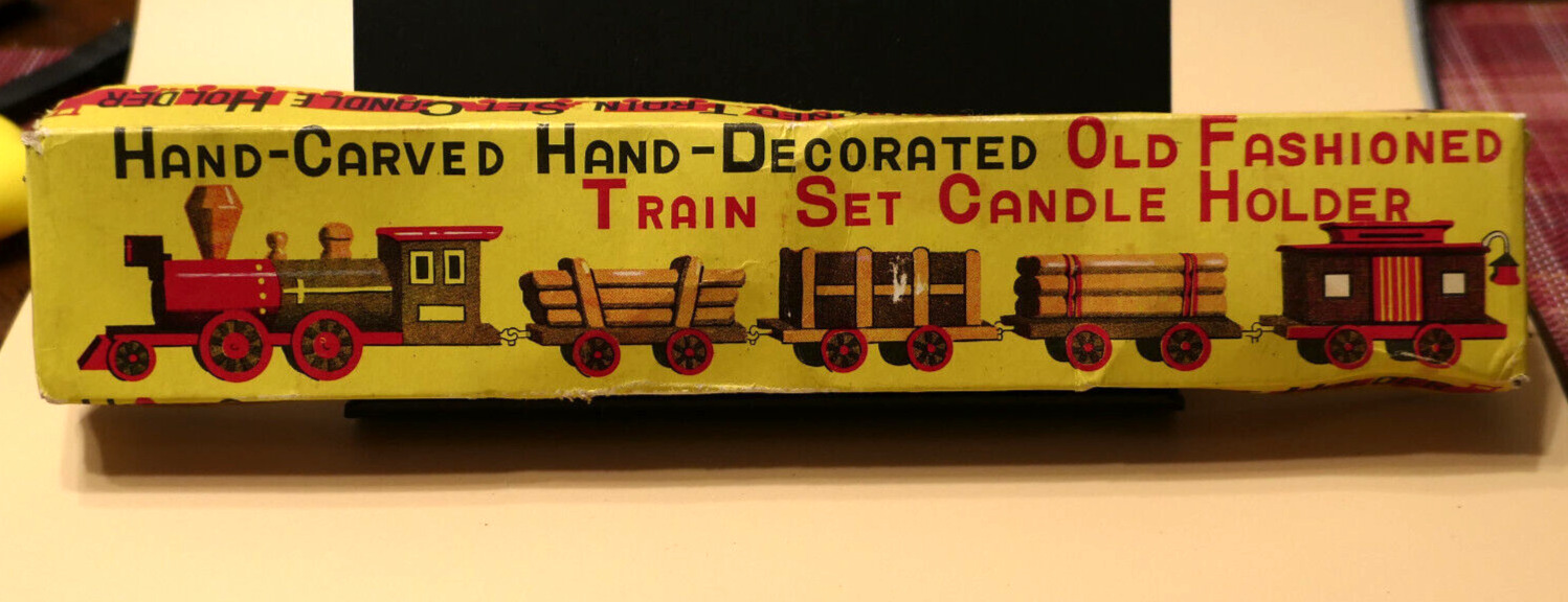 VINTAGE Hand Carved Hand Painted Old Time Train Set Candle Holders