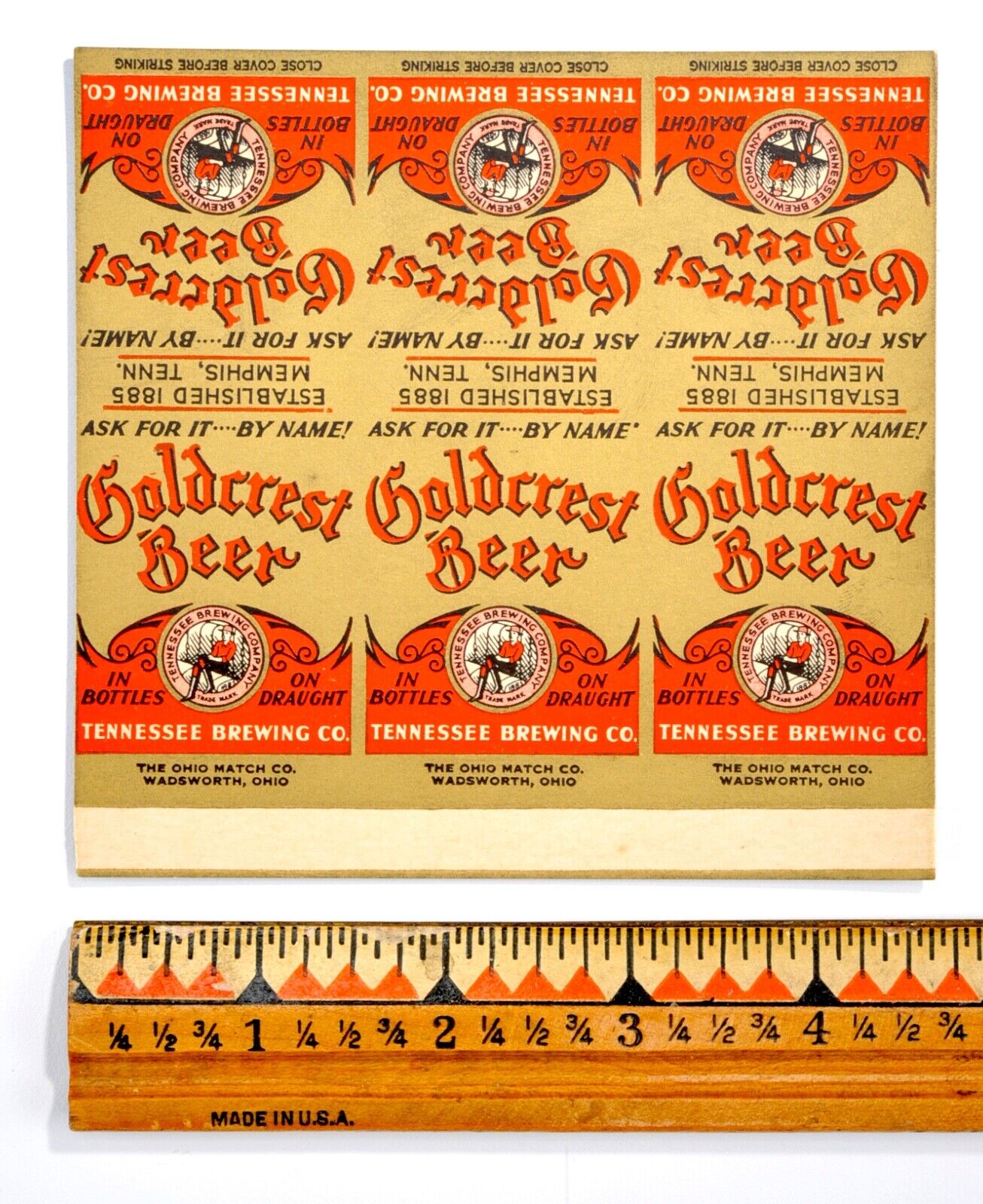 Vintage 1930's Goldencrest Beer Advertising Matchbook Breweriana Memphis,Tenn#11