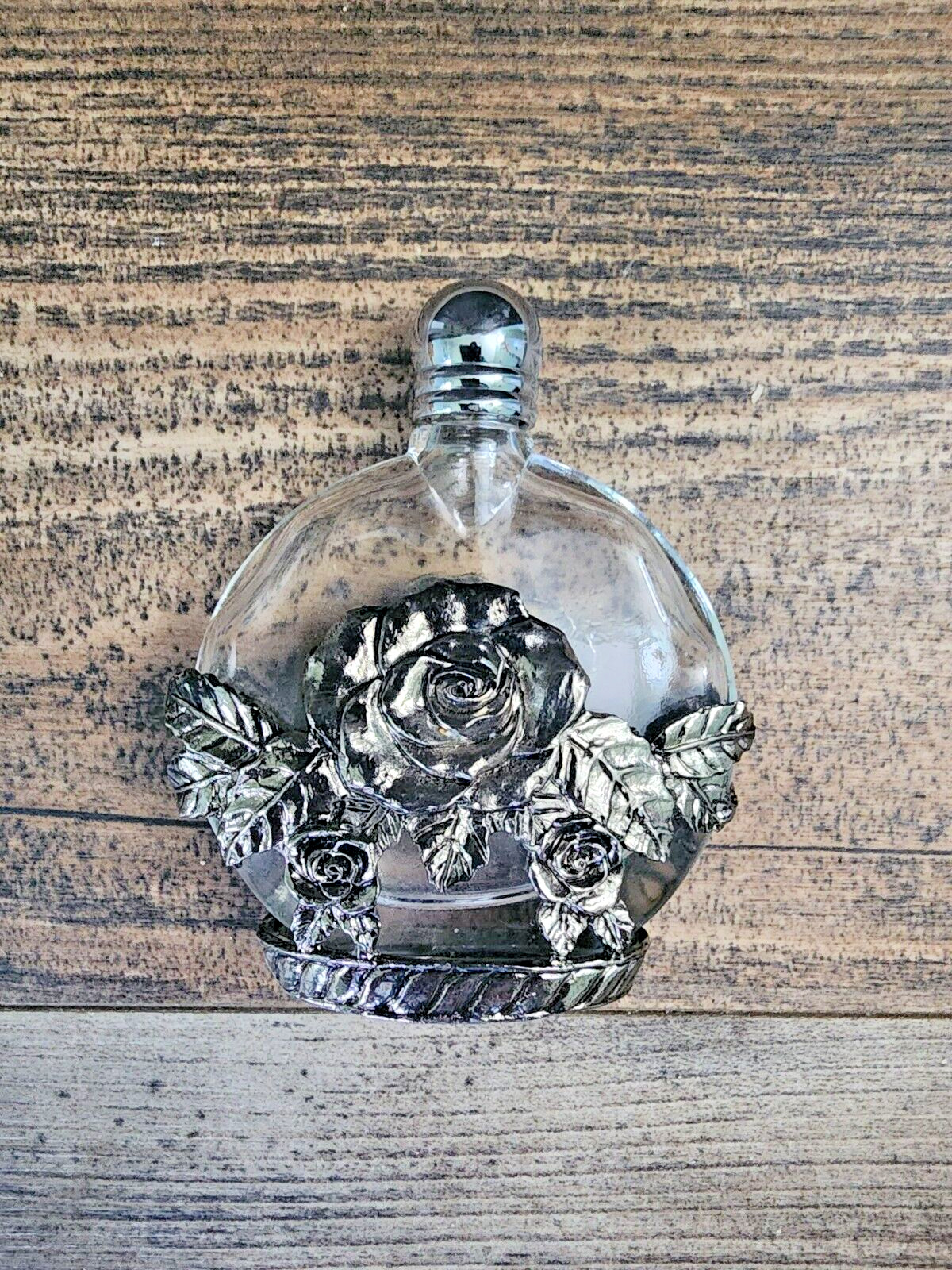 Vintage Glass Perfume Bottle | Silver Plated Rose | Super Cute