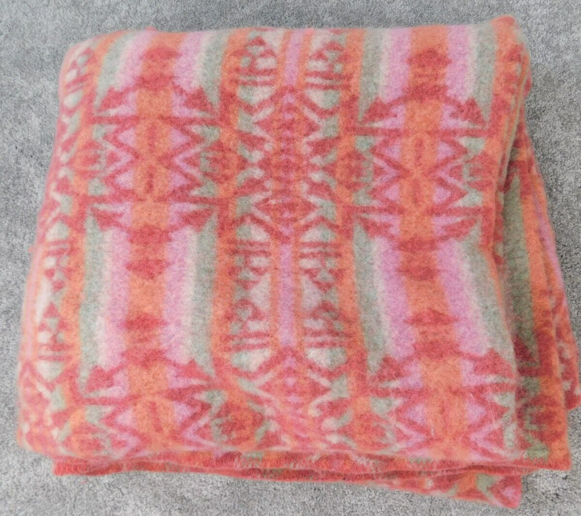 Vintage LL Bean Wool Blanket Quilt Queen Virgin Aztec 67\' x 85\' Freeport Maine