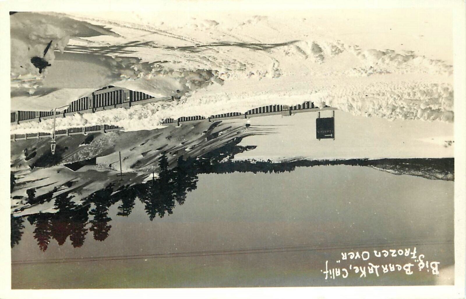 Postcard RPPC 1940s California Big Bear Lake Frozen over winter scene CA24-3963