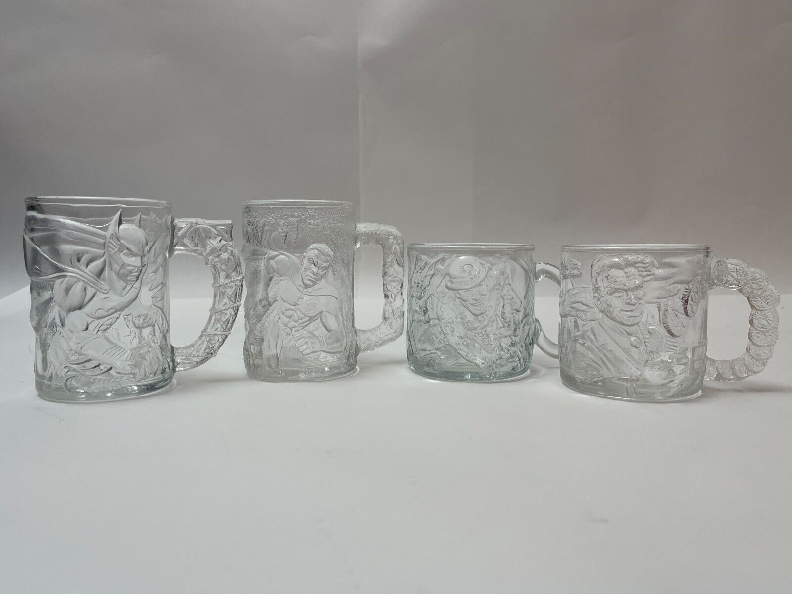 Vintage McDonalds 1995 Batman Forever Complete Set of 4 Embossed Glass Mugs