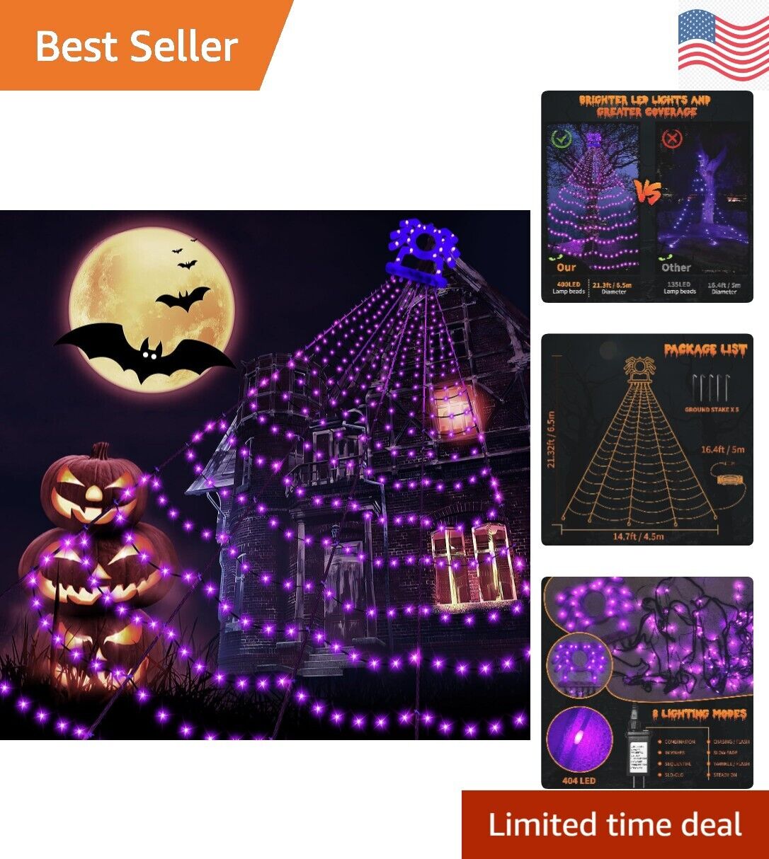 Spider Web Lights: Purple Net - 8 Modes - Patio, Garden, House (21Ft*15Ft)
