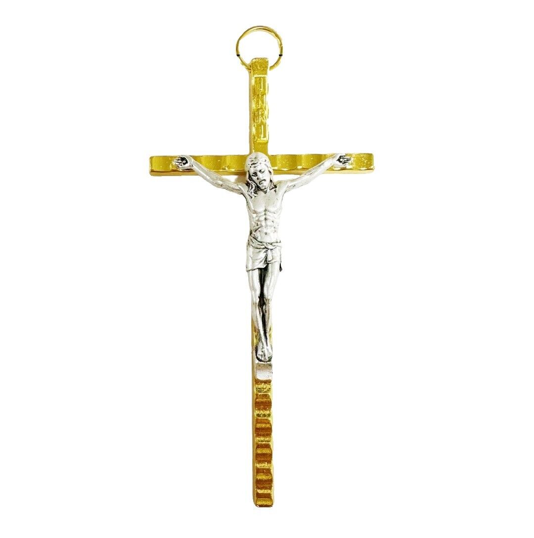 4.5 Inch Metal Cross Golden Wall crucifix Home Blessing Jesus Christ Gift INRI