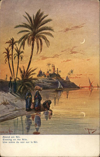 Egypt Evening on the Nile Postcard Vintage Post Card