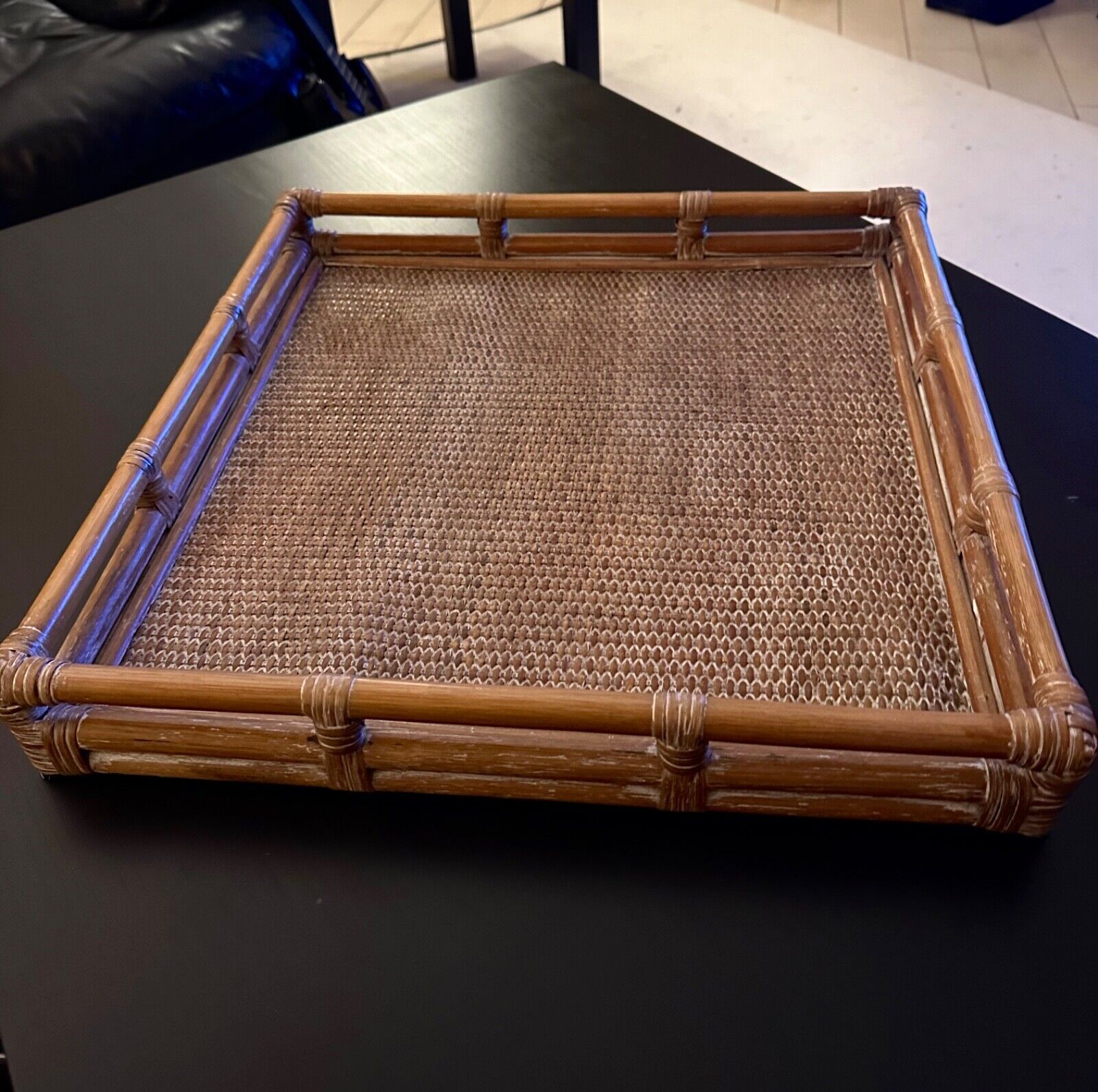 Vintage, Boho. Large rattan Palecek tray. 100% bamboo. 19.5\