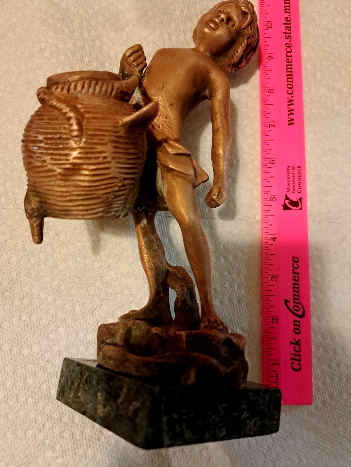 Vintage  Cast Metal bronze? Figure Statue child with basket